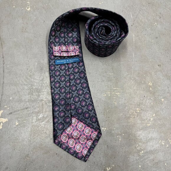 Haines & Bonner of London Tie 100% Silk Purple Woven Pattern 3.5" - Picture 3 of 7